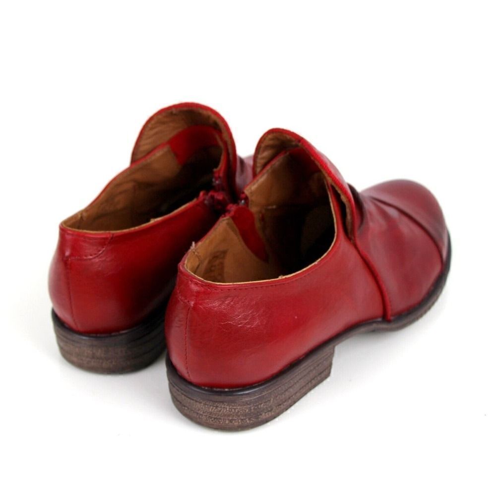 Miz Mooz RED GENUINE LEATHER LOW HEEL ROUND TOE ZIP SIDE LOAFER SHOES Size 6 - Picture 5 of 13